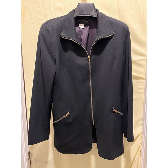 Harris Wallace Jackets & Blazers - 90's Vintage Harris Wallace 4 Zip Wool BLACK jacket size M